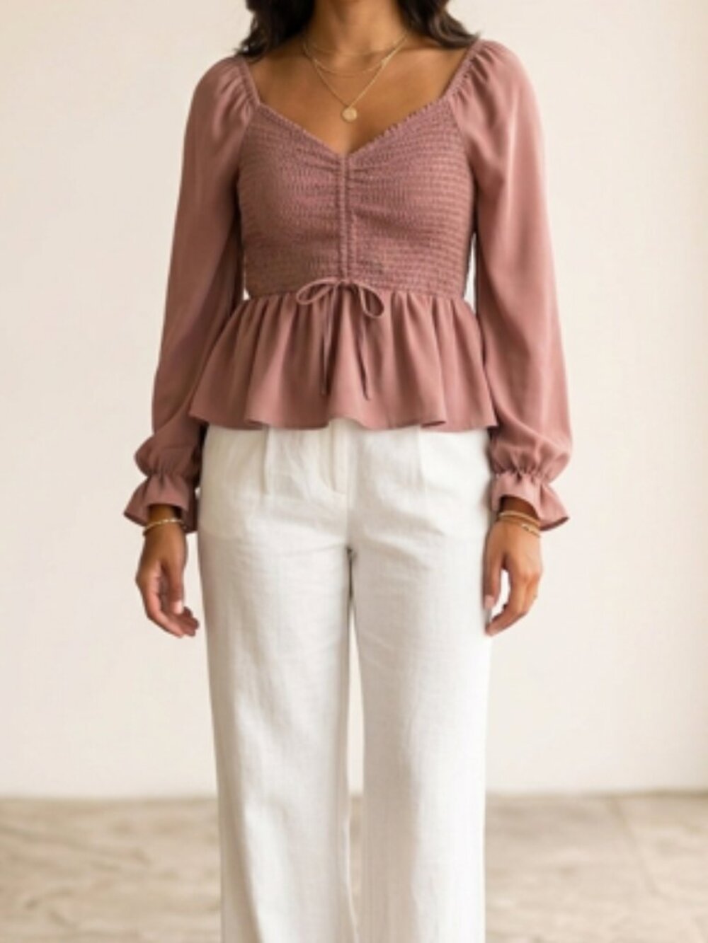 NWT Ultra Flirt Smocked Peplum Top in Burlwood Size Small Cottagecore Boho Y2K